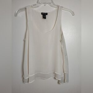 About A Girl (Sz M) Ivory Semi-Sheer Sleeveless Double Layer Flowy Tank Blouse
